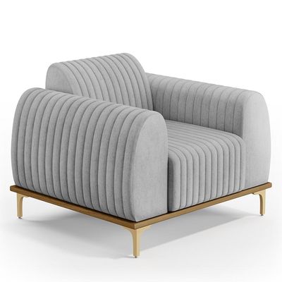 Kit Sofá 3 Lugares 180cm Com 2 Poltronas Molino Pés D'ouro D02 Linho Cinza D-315 - Lyam Decor