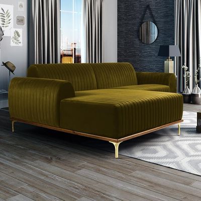 Sofá 3 Lugares com Chaise Esquerdo Para Sala Molino 230 cm D02 Veludo Mostarda C-260 -Lyam Decor