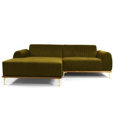 Sofá 3 Lugares com Chaise Esquerdo Para Sala Molino 230 cm D02 Veludo Mostarda C-260 -Lyam Decor
