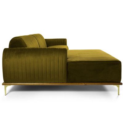 Sofá 3 Lugares com Chaise Esquerdo Para Sala Molino 230 cm D02 Veludo Mostarda C-260 -Lyam Decor