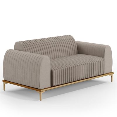 Kit Sofá 2 Lugares 150cm Com 2 Poltronas Molino Pés D'ouro D02 Linho Bege C-107 - Lyam Decor