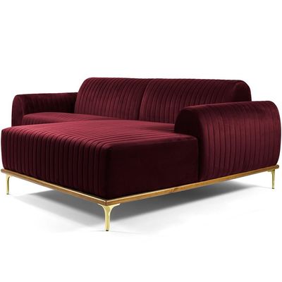 Sofá 4 Lugares com Chaise Direito Para Sala Molino 265 cm D02 Veludo Marsala C-278 - Lyam Decor