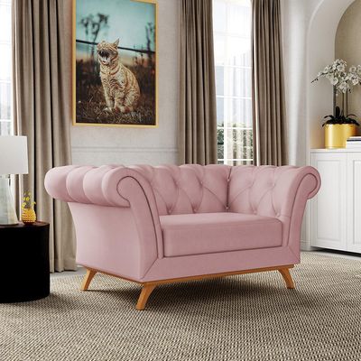 Sofá 2 Lugares Para Sala de Estar Império 150 cm D02 Veludo Rosê C-305 - Lyam Decor