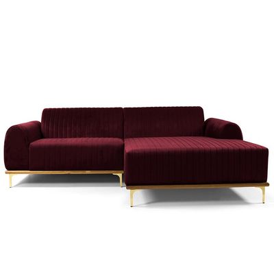 Sofá 4 Lugares com Chaise Direito Para Sala Molino 265 cm D02 Veludo Marsala C-278 - Lyam Decor