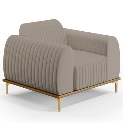 Kit Sofá 3 Lugares 180cm Com 2 Poltronas Molino Pés D'ouro D02 Linho Bege C-107 - Lyam Decor