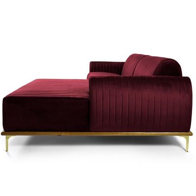 Sofá 4 Lugares com Chaise Direito Para Sala Molino 265 cm D02 Veludo Marsala C-278 - Lyam Decor