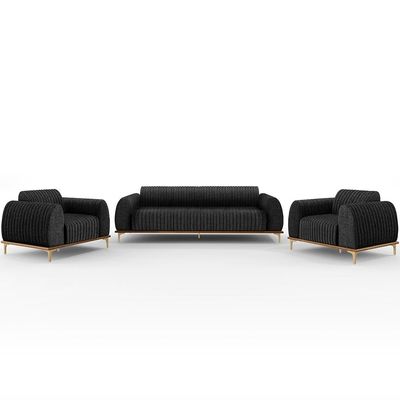 Kit Sofá 3 Lugares 210cm Com 2 Poltronas Molino Pés D'ouro D02 Linho Chumbo D-465 - Lyam Decor