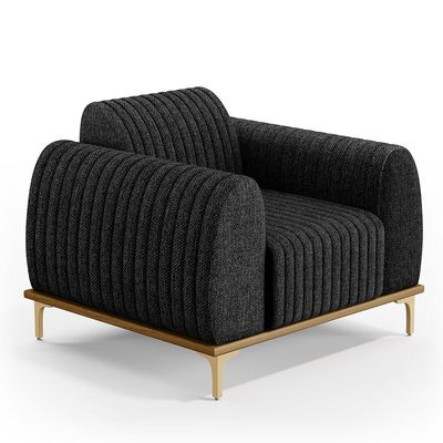 Kit Sofá 3 Lugares Sala Estar 210cm E Poltrona Molino Pés D'ouro D02 Linho Chumbo D-465 - Lyam Decor