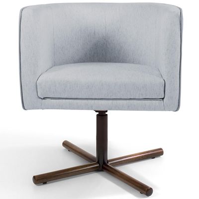 Kit 02 Poltronas Decorativas Giratória Base X Betina D02 Linho Cinza D-315 - Lyam Decor