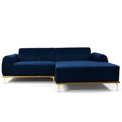 Sofá 5 Lugares com Chaise Direito Para Sala Molino 320 cm D02 Veludo Azul Oxford C-304 - Lyam Decor