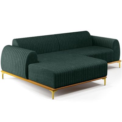 Sofá 5 Lugares com Chaise Esquerdo Sala Estar Molino 300cm D02 Linho Verde Musgo C-117 - Lyam Decor