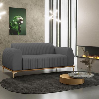 Sofá 3 Lugares Para Sala De Estar Molino 210 Cm D02 Pés D'ouro Veludo Cinza C-317 - Lyam Decor