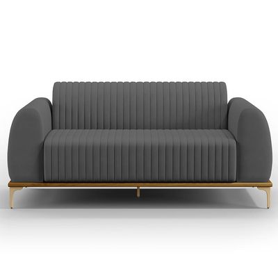 Sofá 3 Lugares Para Sala De Estar Molino 210 Cm D02 Pés D'ouro Veludo Cinza C-317 - Lyam Decor