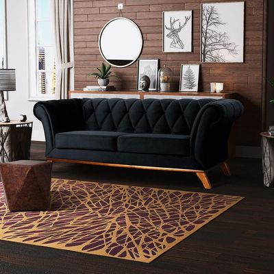 Sofá 4 Lugares Para Sala de Estar Império 280 cm D02 Veludo Preto C-300 - Lyam Decor