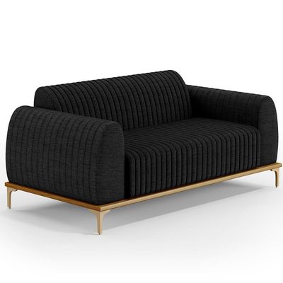 Kit Sofá 3 Lugares 180cm Com 2 Poltronas Molino Pés D'ouro D02 Linho Chumbo D-465 - Lyam Decor