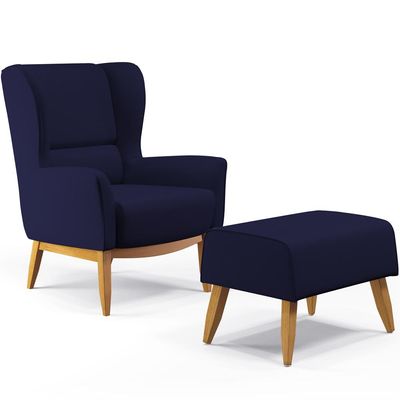 Kit Poltrona Decorativa Milena D02 com Puff Viseo Veludo Azul Marinho C-304 - Lyam Decor