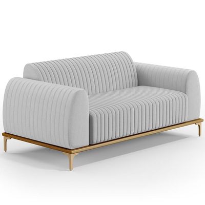 Kit Sofá 2 Lugares 150cm Com 2 Poltronas Molino Pés D'ouro D02 Linho Cinza D-315 - Lyam Decor