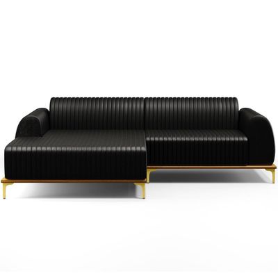 Sofá 5 Lugares com Chaise Esquerdo Sala Estar Molino 300cm D02 Couríssimo Preto B-159 - Lyam Decor