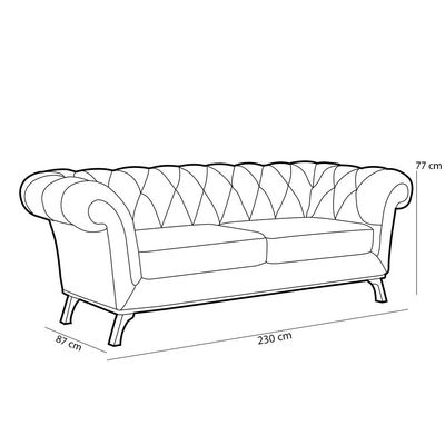 Sofá 3 Lugares Para Sala de Estar Império 230 cm D02 Veludo Azul Oxford C-304 - Lyam Decor