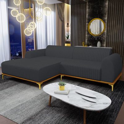 Sofá 4 Lugares com Chaise Esquerdo Sala de Estar Molino 255cm D02 Linho Chumbo D-465 - Lyam Decor