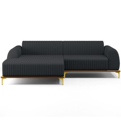 Sofá 4 Lugares com Chaise Esquerdo Sala de Estar Molino 255cm D02 Linho Chumbo D-465 - Lyam Decor