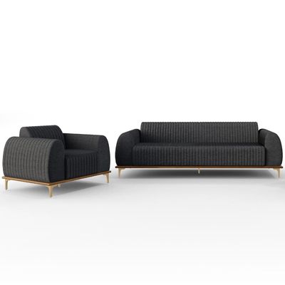 Kit Sofá 3 Lugares 210cm Com Poltrona Molino Pés D'ouro D02 Linho Cinza Escuro C-416 - Lyam Decor