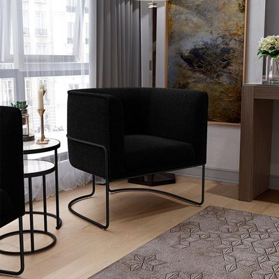 Kit 02 Poltronas Para Sala De Estar Decorativa Fixa Base Aço Preto Betina  Bouclê Preto - Lyam Decor
