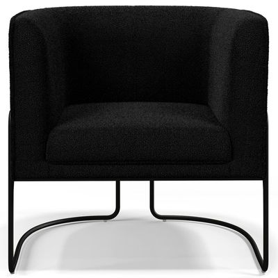 Kit 02 Poltronas Para Sala De Estar Decorativa Fixa Base Aço Preto Betina  Bouclê Preto - Lyam Decor