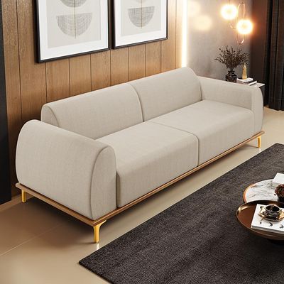 Sofá 03 Lugares Para Sala de Estar Kiev 210 cm D02 Linho Bege C-107 - Lyam Decor