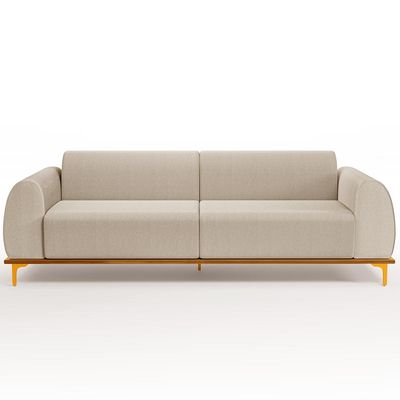 Sofá 03 Lugares Para Sala de Estar Kiev 210 cm D02 Linho Bege C-107 - Lyam Decor