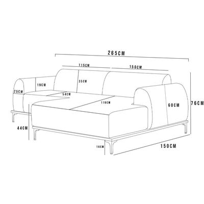Sofá 4 Lugares com Chaise Direito Sala Estar Molino 265cm D02 Linho Cinza Escuro C-416 - Lyam Decor