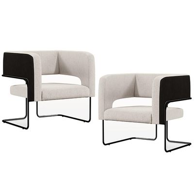 Kit 02 Poltronas Scarlett D02 Base Aço Preto Corano Preto C-05 Linho Cru C-443 - Lyam Decor