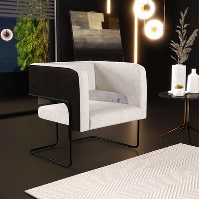 Kit 02 Poltronas Scarlett D02 Base Aço Preto Corano Preto C-05 Linho Cru C-443 - Lyam Decor