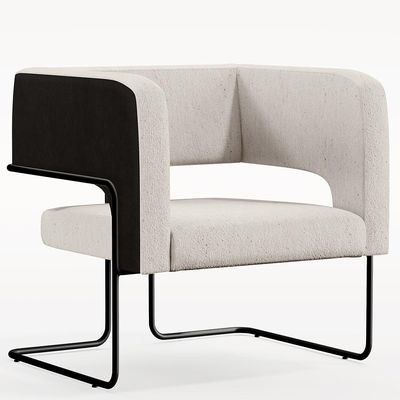 Kit 02 Poltronas Scarlett D02 Base Aço Preto Corano Preto C-05 Linho Cru C-443 - Lyam Decor