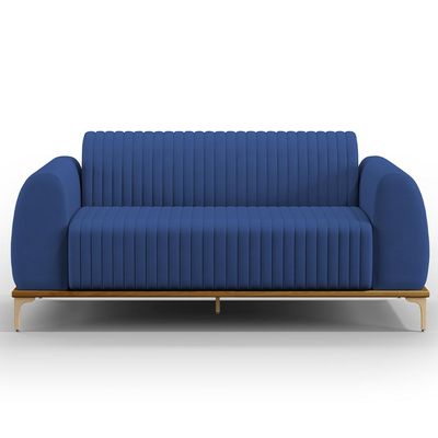 Sofá 3 Lugares Para Sala De Estar Molino 210cm D02 Pés D'ouro Veludo Azul Marinho C-304 - Lyam Decor