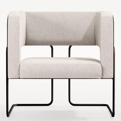 Kit 02 Poltronas Scarlett D02 Base Aço Preto Corano Preto C-05 Linho Cru C-443 - Lyam Decor