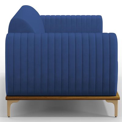 Sofá 3 Lugares Para Sala De Estar Molino 210cm D02 Pés D'ouro Veludo Azul Marinho C-304 - Lyam Decor