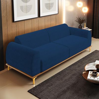 Sofá 03 Lugares Para Sala de Estar Kiev 210 cm D02 Veludo Azul Marinho C-304 - Lyam Decor