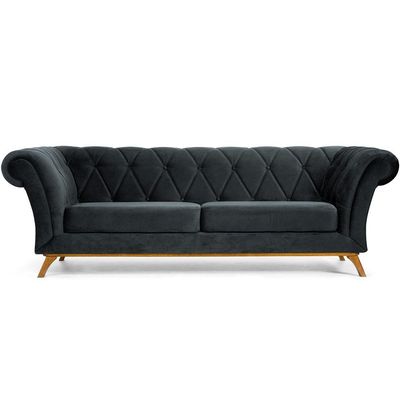 Sofá 4 Lugares Para Sala de Estar Império 260 cm D02 Veludo Cinza C-317 - Lyam Decor
