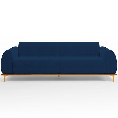 Sofá 03 Lugares Para Sala de Estar Kiev 210 cm D02 Veludo Azul Marinho C-304 - Lyam Decor