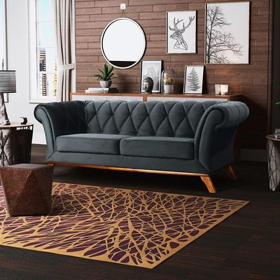 Sofá 4 Lugares Para Sala de Estar Império 260 cm D02 Veludo Cinza C-317 - Lyam Decor