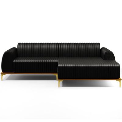 Sofá 6 Lugares com Chaise Direito Sala de Estar Molino 350cm D02 Couríssimo Preto B-159 - Lyam Decor