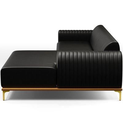 Sofá 6 Lugares com Chaise Direito Sala de Estar Molino 350cm D02 Couríssimo Preto B-159 - Lyam Decor