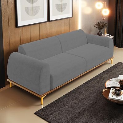 Sofá 03 Lugares Para Sala de Estar Kiev 210 cm D02 Veludo Cinza C-317 - Lyam Decor