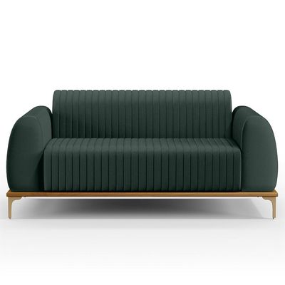 Sofá 2 Lugares Para Sala de Estar Molino 150 cm D02 Pés D'Ouro Linho Verde Musgo C-117 - Lyam Decor
