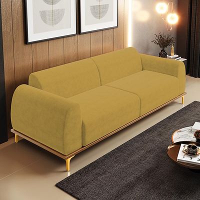 Sofá 03 Lugares Para Sala de Estar Kiev 210 cm D02 Veludo Mostarda C-260 - Lyam Decor