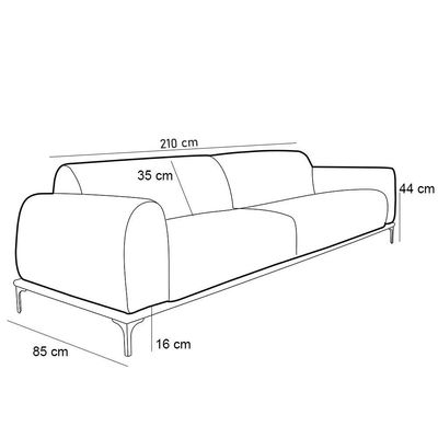 Sofá 3 Lugares Para Sala de Estar Molino 210 cm D02 Linho Bege C-129 - Lyam Decor