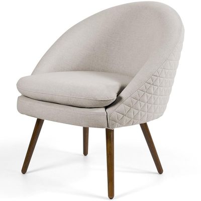 Poltrona Decorativa Fixa Pés Palito Rafa D02 Tressê Linho Bege C-107 - Lyam Decor