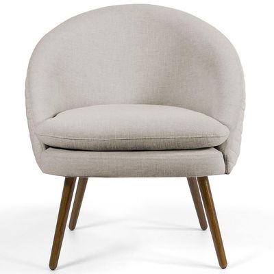 Poltrona Decorativa Fixa Pés Palito Rafa D02 Tressê Linho Bege C-107 - Lyam Decor