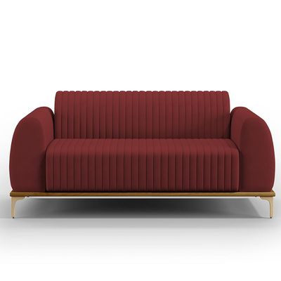 Sofá 2 Lugares Para Sala de Estar Molino 150 cm D02 Pés D'Ouro Veludo Marsala C-278 - Lyam Decor
